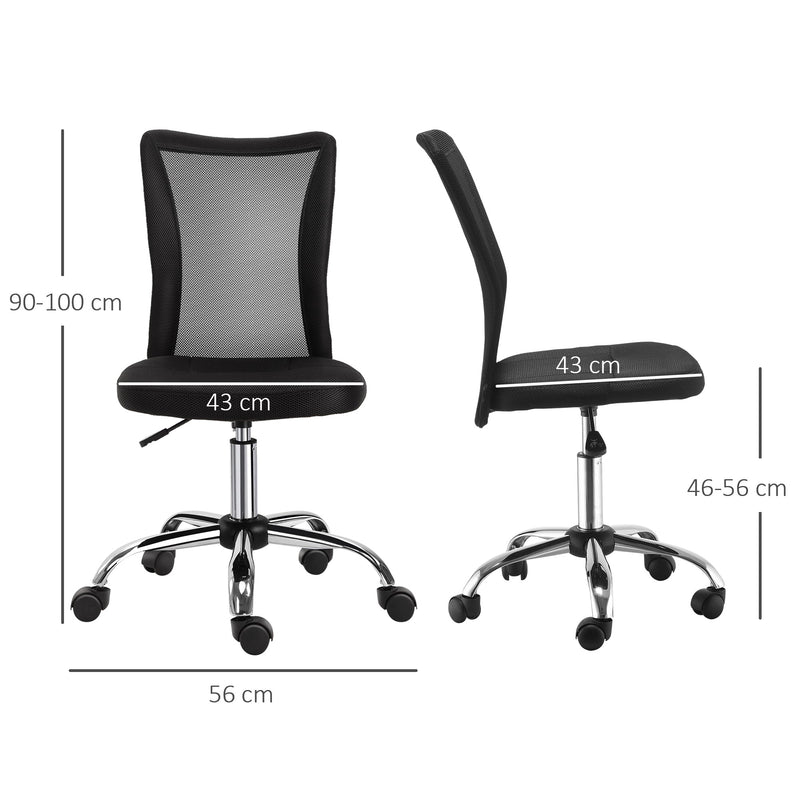 Vinsetto Home Office Mesh Task Chair Ergonomic Armless Mid Back Height Adjustable with Swivel Wheels, Black