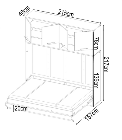 CP-05 Horizontal Wall Bed Concept Pro 120cm with Over Bed Unit