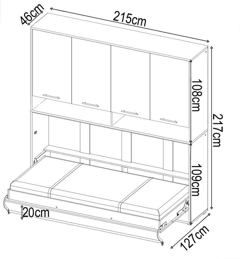 CP-06 Horizontal Wall Bed Concept Pro 90cm with Over Bed Unit