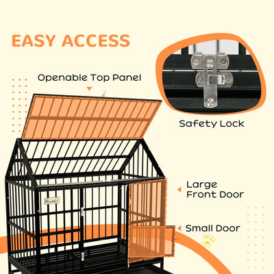 PawHut 49" Heavy Duty Dog Crate on Wheels, with Removable Tray, Openable Top, for L, XL Dogs - Black