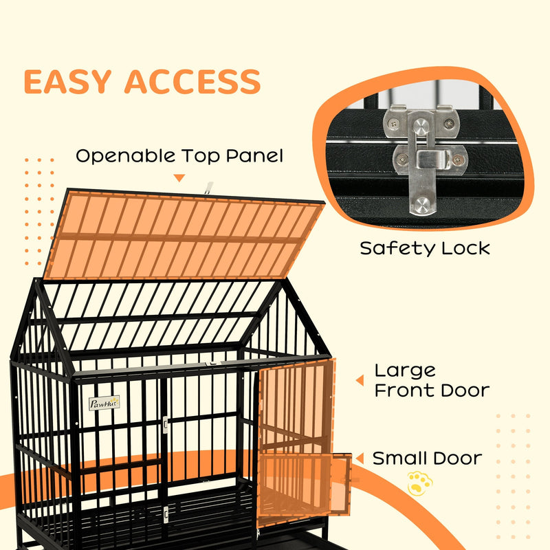 PawHut 49" Heavy Duty Dog Crate on Wheels, with Removable Tray, Openable Top, for L, XL Dogs - Black