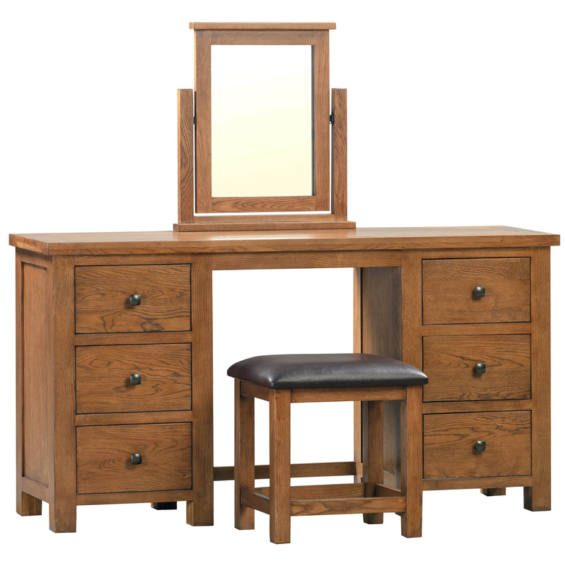 Dorset Rustic Oak Double Pedestal Dressing Table with Stool