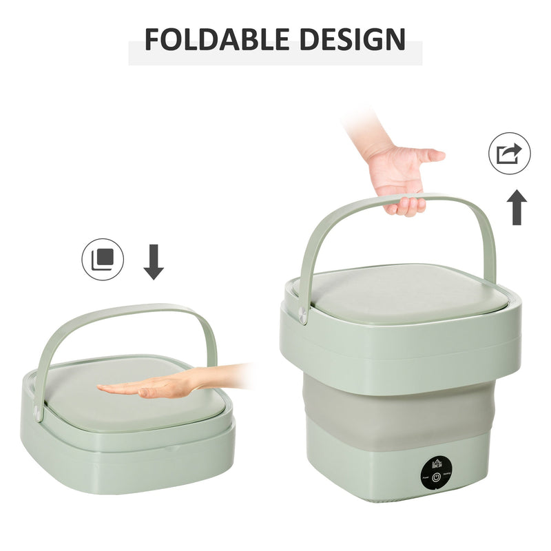 HOMCOM Portable Washing Machine Foldable Mini Laundry Machine with Handle for Socks Underwear Green