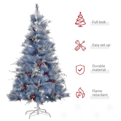 HOMCOM Christmas Tree, 150H cm, W/Replica Berry And Spruce-Grey