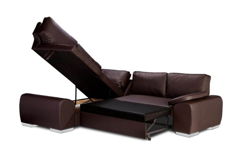 Eliza Leather Corner Sofa Bed + Storage