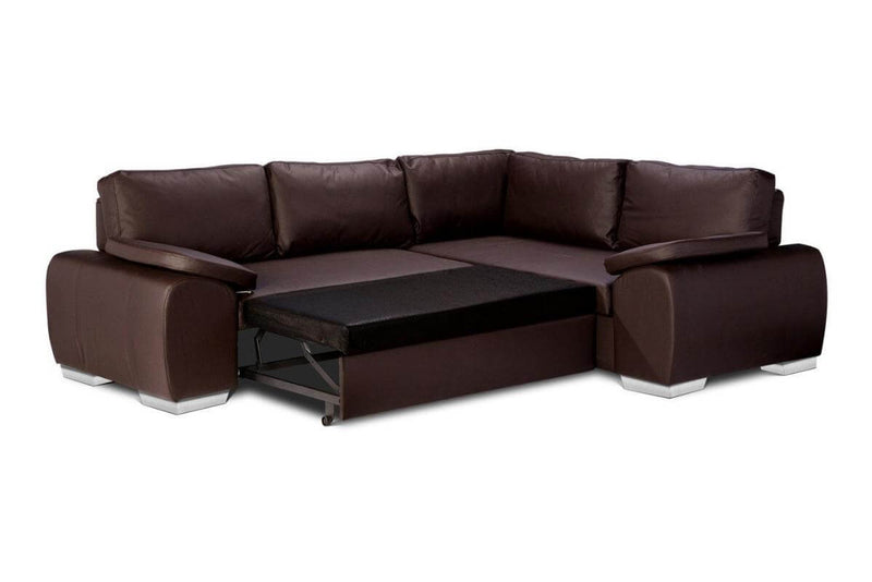 Eliza Leather Corner Sofa Bed + Storage