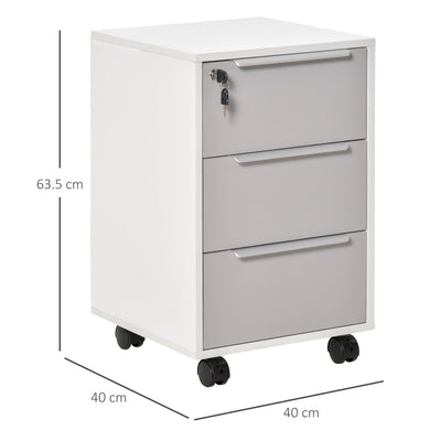 HOMCOM 3-Drawer Locking File Cabinet Mobile Chest of Drawers Side Table on Wheels for Home Office, Bedroom and Living room