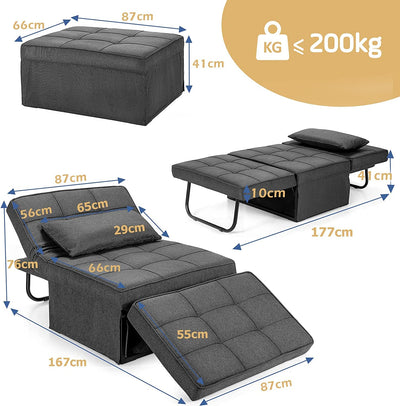 4 in 1 Convertible Sofa Bed with Adjustable Backrest Grey