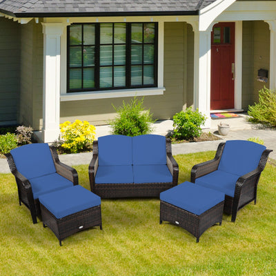 5 Pieces Patio Furniture Set with Removable Cushions and Loveseat-Navy