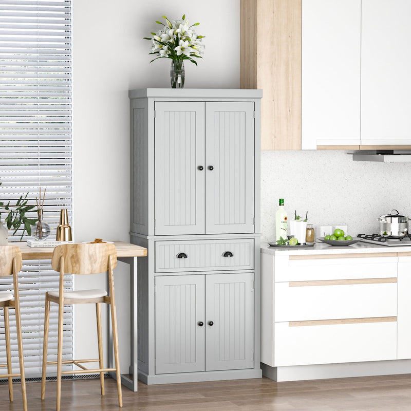 Freestanding Kitchen Storage Cabinet Anti-Tilt Safety Elegant Traditional Design, Grey