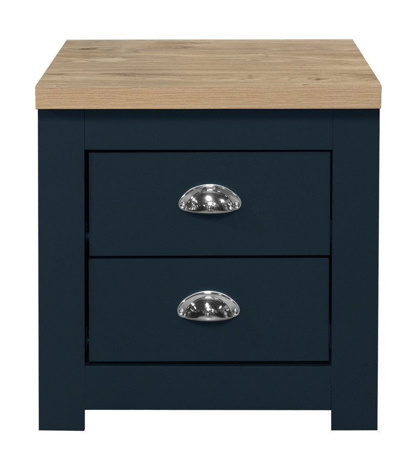 Highgate 2 Drawer Bedside - Navy & Oak