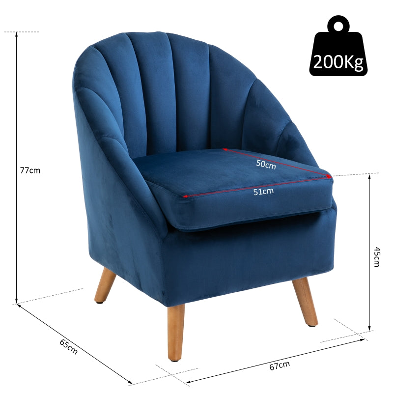 Accent Chair Velvet Fabric Single Sofa Armchair, Blue