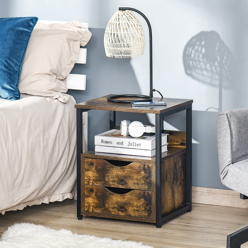 Industrial Side Table With Drawer, Rustic Brown