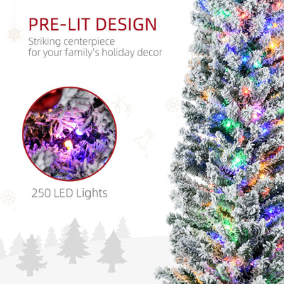 HOMCOM 7.5' Artificial Prelit Christmas Trees Holiday Décor with Warm White LED Lights, Flocked Tips, Berry, Pine Cone