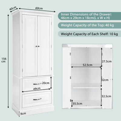 Tall Kitchen Pantry with Adjustable Shelves-White