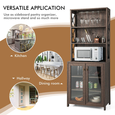 Tall Freestanding Bar Cabinet-Brown