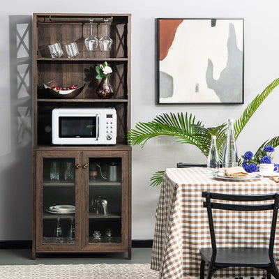 Tall Freestanding Bar Cabinet-Brown