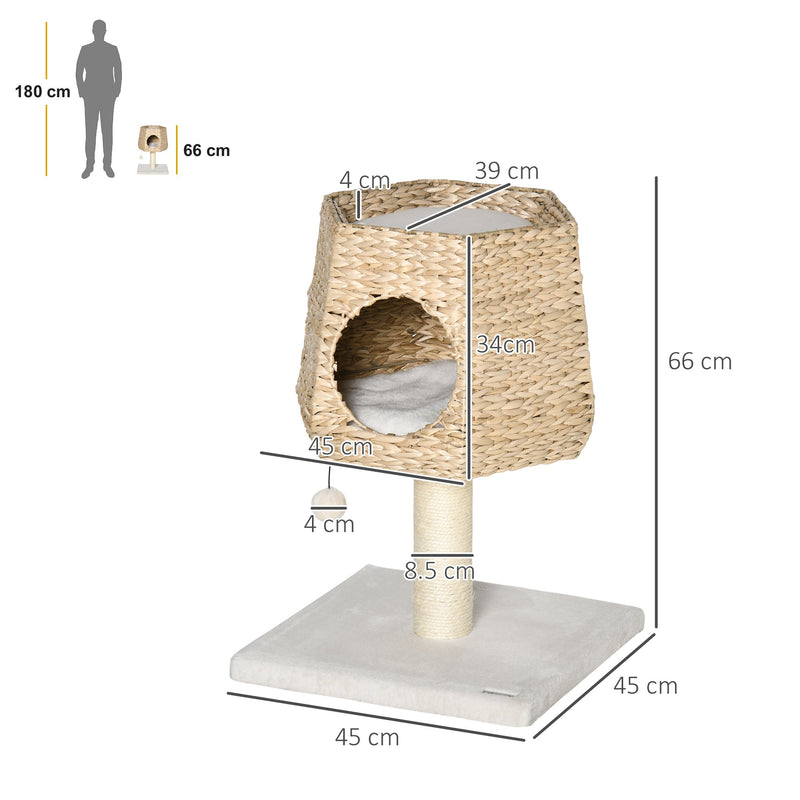 PawHut Cat Tree Cat Tower Climbing Activity Center Kitten Furniture with Cattail Fluff Bed Condo Sisal Scratching Post 45 x 45 x 66cm Natural