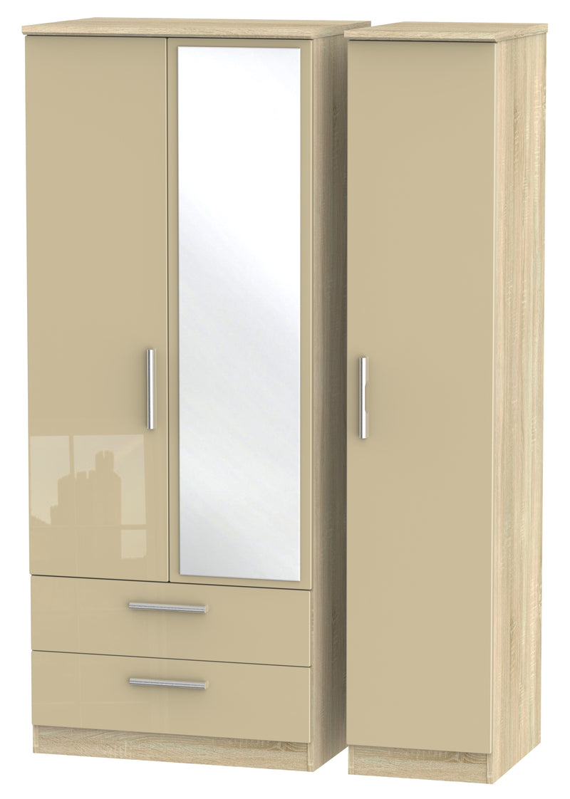 Knightsbridge Triple 2 Drawer Mirror Wardrobe