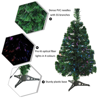 HOMCOM 60H cm Pre-Lit Artificial Christmas Spruce Tree, Plastic Stand-Green