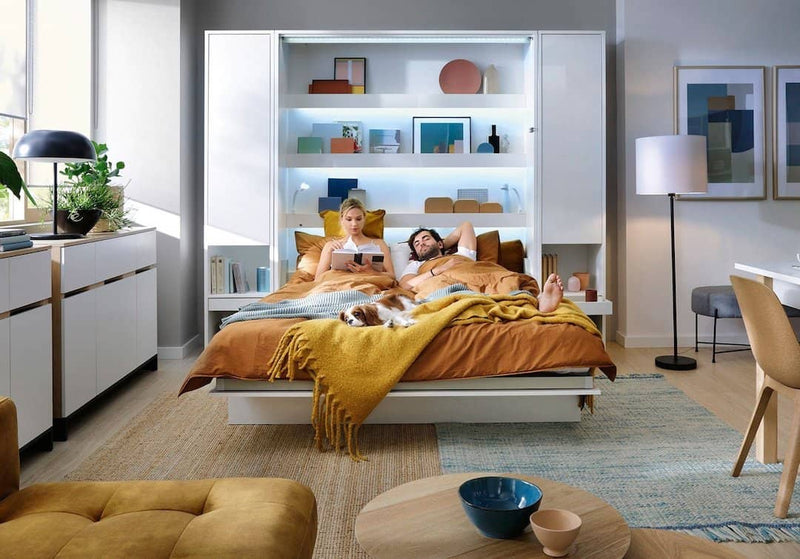 BC-12 Vertical Wall Bed Concept 160cm With Storage Cabinets and LED