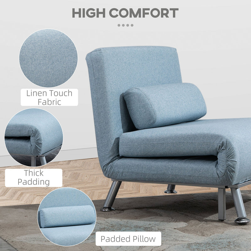 HOMCOM Single Sofa Bed Sleeper Foldable Portable Pillow Lounge Couch Living Room Furniture - Blue