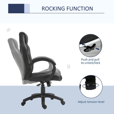 HOMCOM High-Back Gaming Chair Swivel Home Office Computer Racing Gamer Desk Chair Faux Leather with Wheels, Black