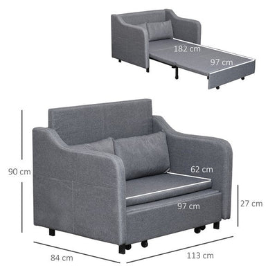 Modern Two Seater Sofa Convertible Sleeper Bed W/ Armrest Living Room