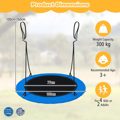 100cm Round Hanging Tree Swing Seat with LED Light-Blue