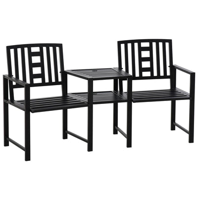 2 Seat Garden Chair Bench Loveseats W/Coffee Table Slatted Design Patio Yard