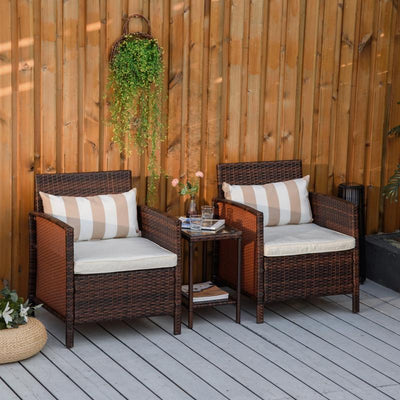 2-Seater Garden Outdoor Rattan Furniture Patio Bistro Set- Brown