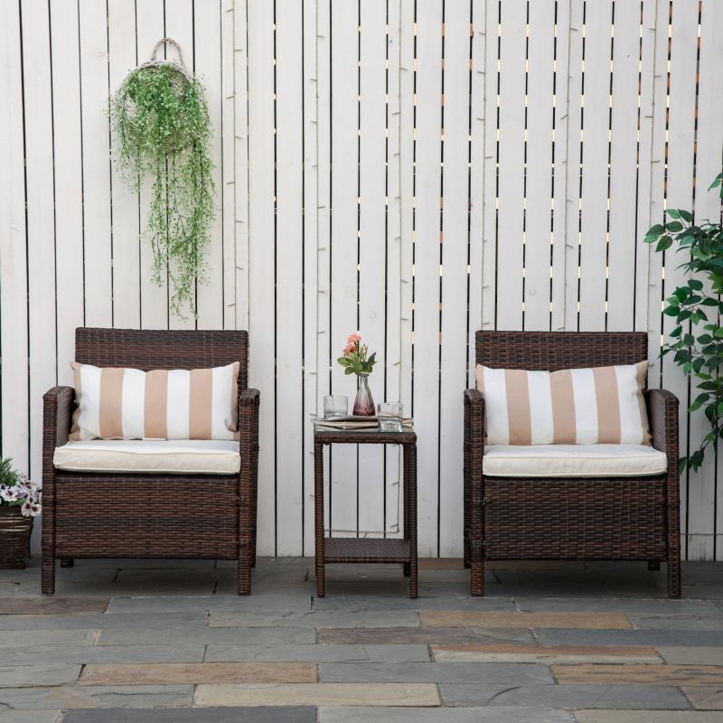 2-Seater Garden Outdoor Rattan Furniture Patio Bistro Set- Brown