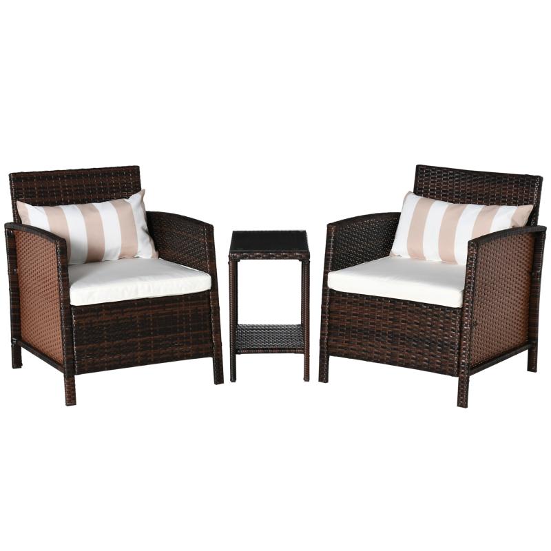 2-Seater Garden Outdoor Rattan Furniture Patio Bistro Set- Brown