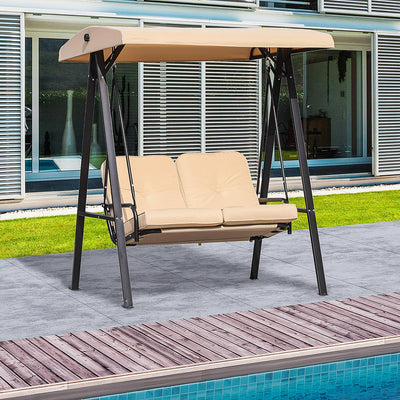 2-Seater Swing Chair Hammock Cushioned Bench Seat-Beige/Black