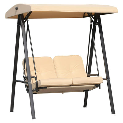 2-Seater Swing Chair Hammock Cushioned Bench Seat-Beige/Black