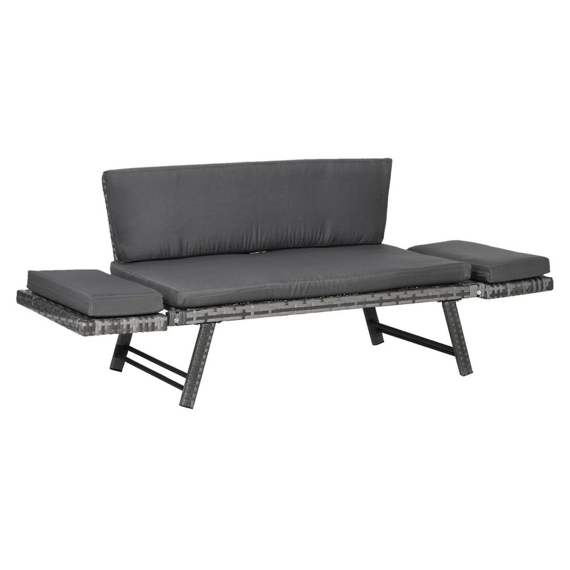 2 In 1 Rattan Folding Daybed Sofa Bench Garden- Mixed Grey