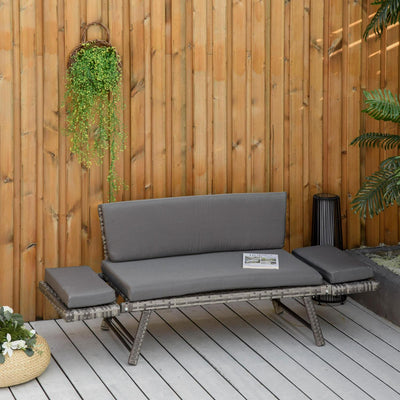 2 In 1 Rattan Folding Daybed Sofa Bench Garden- Mixed Grey