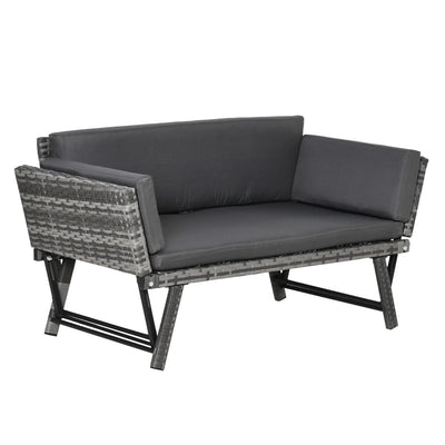 2 In 1 Rattan Folding Daybed Sofa Bench Garden- Mixed Grey