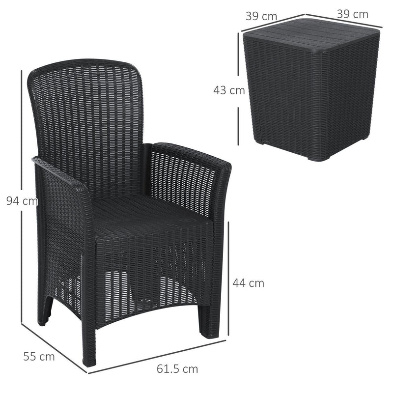 3 PCs Rattan Effect Bistro Set- Black