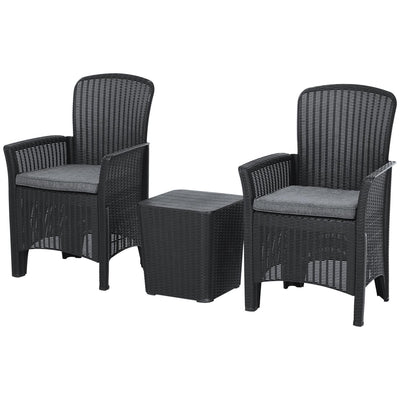 3 PCs Rattan Effect Bistro Set- Black