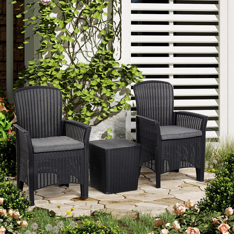 3 PCs Rattan Effect Bistro Set- Black