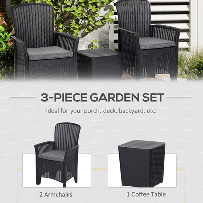 3 PCs Rattan Effect Bistro Set- Black