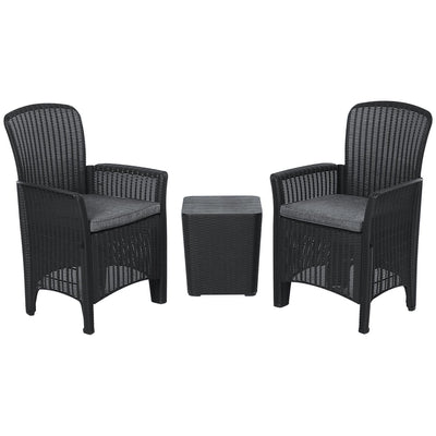 3 PCs Rattan Effect Bistro Set- Black