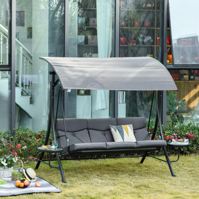 3 Seater Garden Swing Chair With Adjustable Canopy- Grey