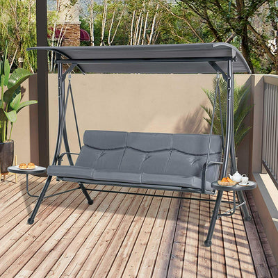 3 Seater Garden Swing Chair With Adjustable Canopy- Grey