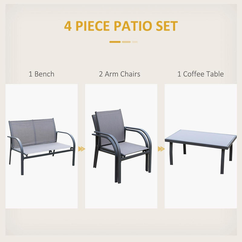 4 PCs Curved Steel Outdoor Dining Set- Grey