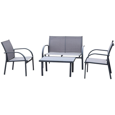 4 PCs Curved Steel Outdoor Dining Set- Grey