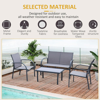 4 PCs Curved Steel Outdoor Dining Set- Grey