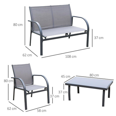 4 PCs Curved Steel Outdoor Dining Set- Grey