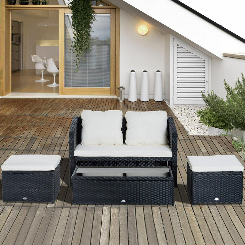 4-Seater Rattan Sofa Set Furniture, Galvanized Steel-Black